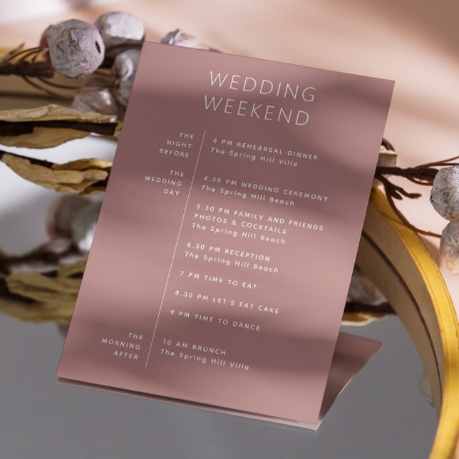 Dusty Rose Weekend Timeline | Hochzeitsempfang Einladung (Von Creator hochgeladen)