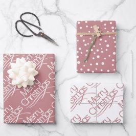 Dusty Rose Weihnachtstypografie und dots Urlaub Geschenkpapier Set