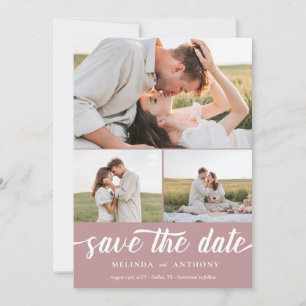 Dusty Rose Weiß Elegant Bold Script Collage Save The Date