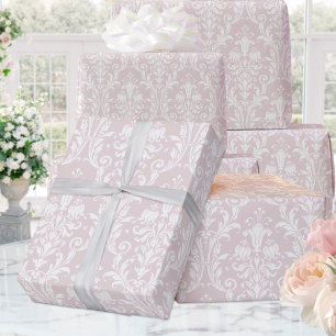 Dusty Rose White Damask Elegante Hochzeit Geschenkpapier