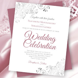 Dusty Rose & White Lacy BUDGET Wedding Invitation
