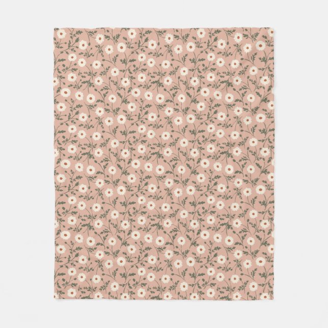 Dusty Rose White Modern Farmhouse Daisy Pattern Fleecedecke (Vorderseite)