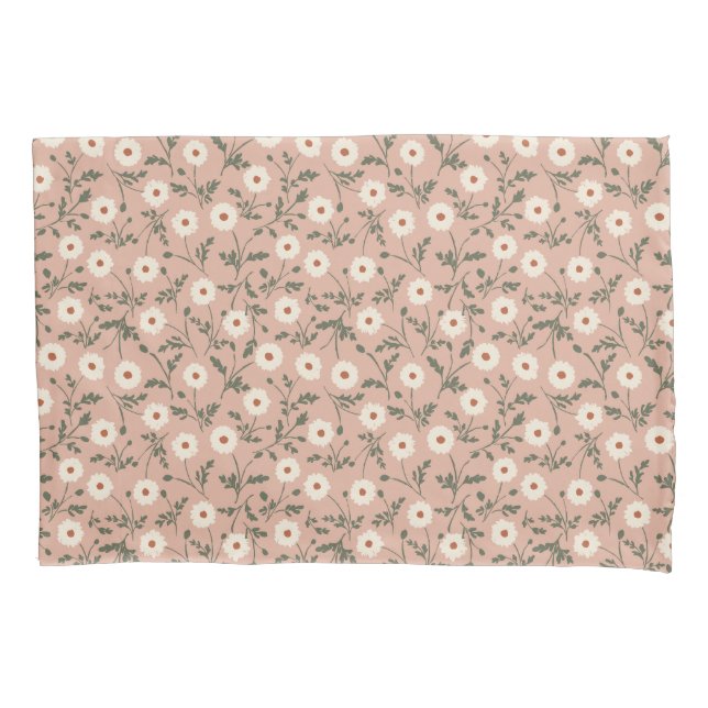 Dusty Rose White Modern Farmhouse Daisy Pattern Kissenbezug (Vorderseite)