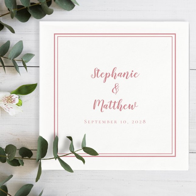 Dusty Rose & White Simple Modern Wedding Party Serviette (Von Creator hochgeladen)