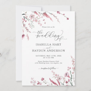 Dusty Rose Wild Floral All in one QR Code Hochzeit Einladung