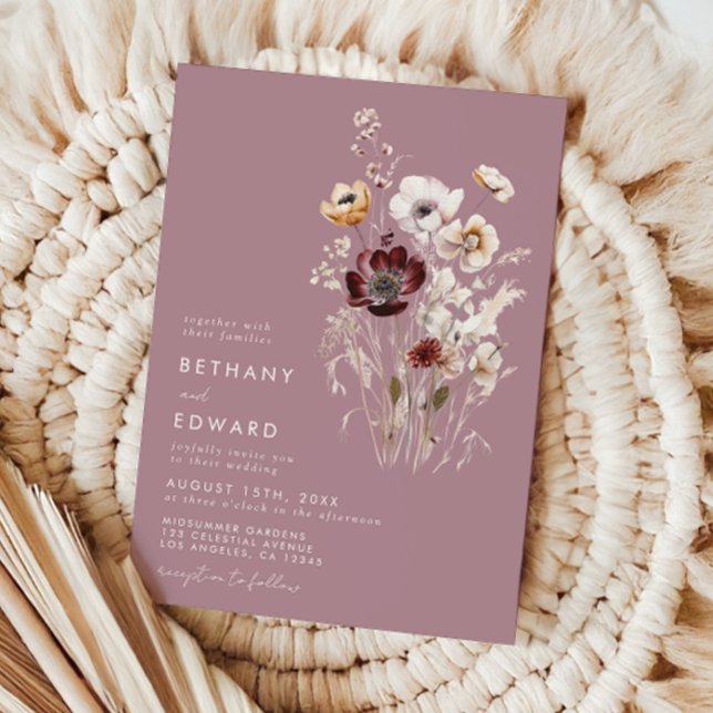 Dusty Rose Wildblume Wedding Einladung (Von Creator hochgeladen)