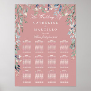 Dusty-Rose-Wildblumen Hochzeitsplan Poster