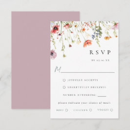 Dusty Rose Wildflower Wedding Meal Choice RSVP Karte