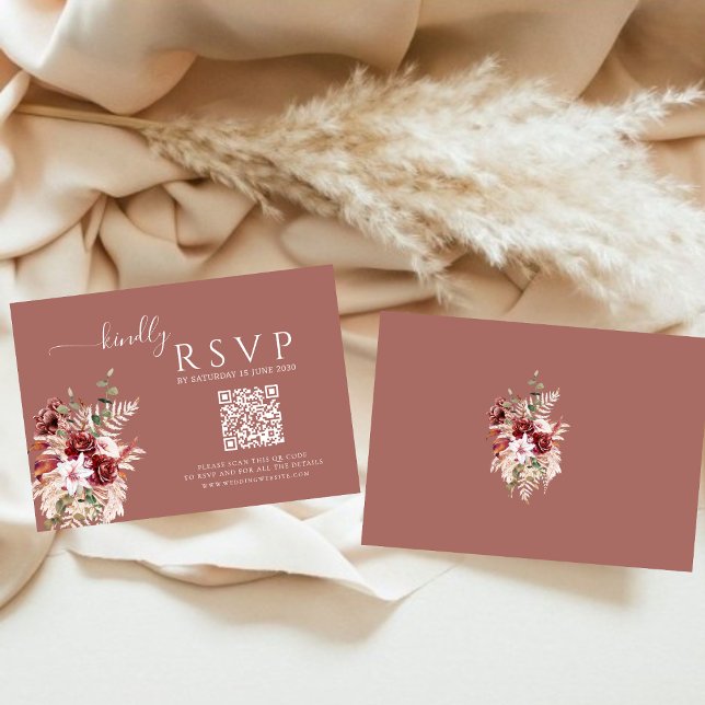 Dusty Rosewood & Burgundy Blush QR Wedding RSVP (Von Creator hochgeladen)
