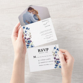 Dusty Royal Blue Lila Bllom Wedding All In One Einladung