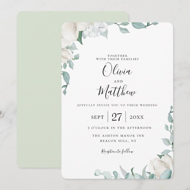 Dusty Sage Botanische Hochzeitseinladung Einladung (Vorne/Hinten)
