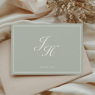 Dusty Sage Classic Monogram Hochzeit Flat Dankesch Dankeskarte