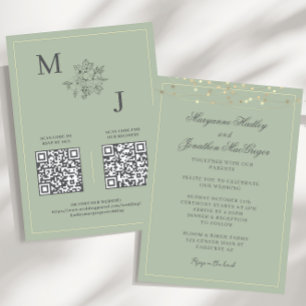 Dusty Sage Elegant QR Code Hochzeit Einladung