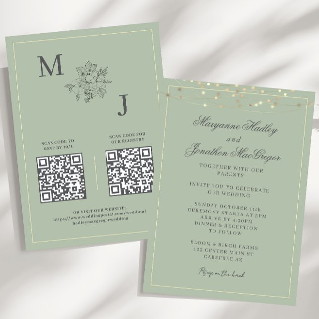 Dusty Sage Elegant QR Code Hochzeit Einladung (Von Creator hochgeladen)