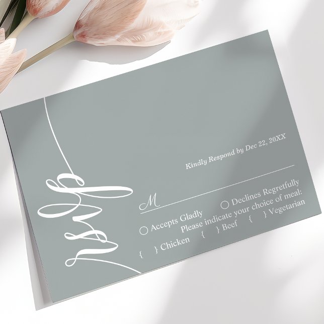 Dusty Sage Elegante Calligrafy Wedding RSVP Card (Von Creator hochgeladen)