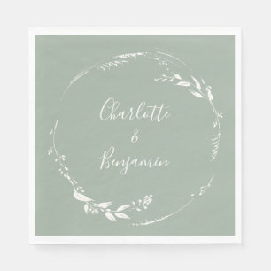 Dusty Sage Floral Wreath Calligraphy Mit Monogramm Serviette