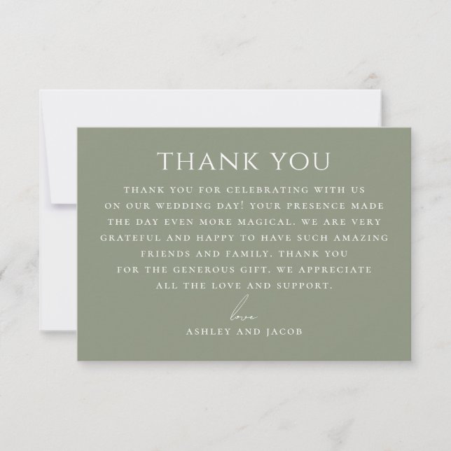 Dusty Sage Green Botanical Wedding | Nature Earthy Dankeskarte (Vorderseite)