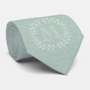 Dusty Sage Green Botanical Wreath Monogram Krawatte