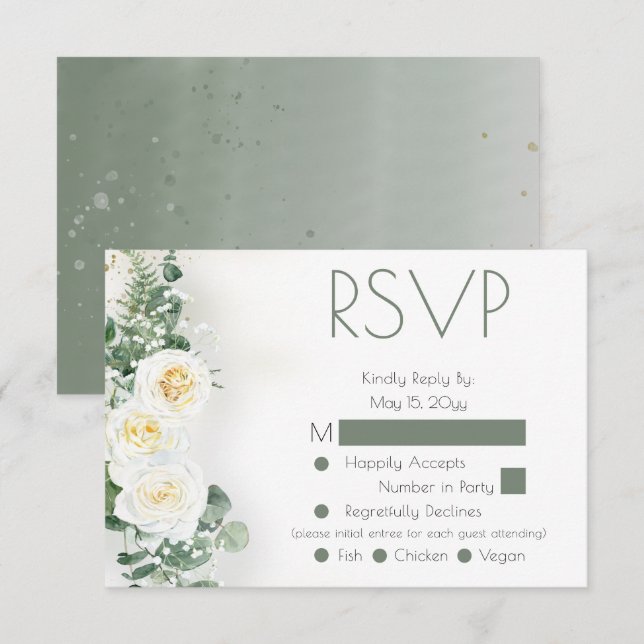 Dusty Sage Green Floral Wedding RSVP Response Card Karte (Vorne/Hinten)