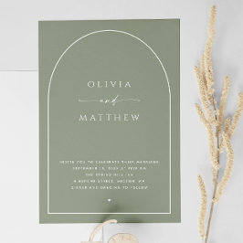 Dusty Sage Green Minimalistisch Arch Wedding. Foto Einladung
