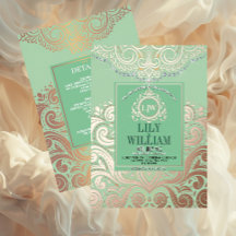 Dusty Sage Green RoseGold Classic Monogram Wedding