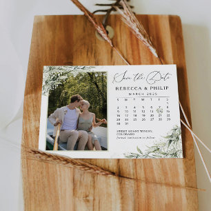 Dusty Sage Green Save the Date mit Fotokarte Einladung