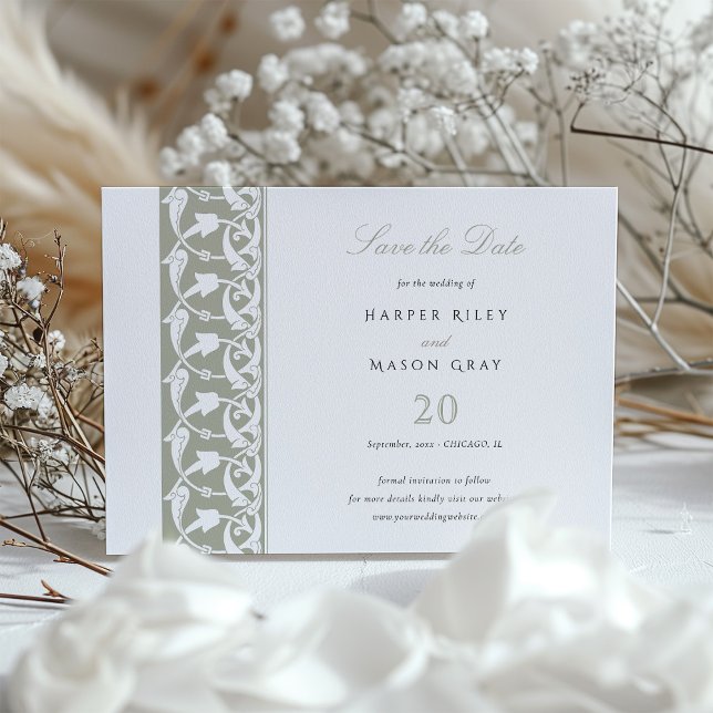 Dusty Sage Green Save the Date Rabbit Scrollwork Einladung (Von Creator hochgeladen)