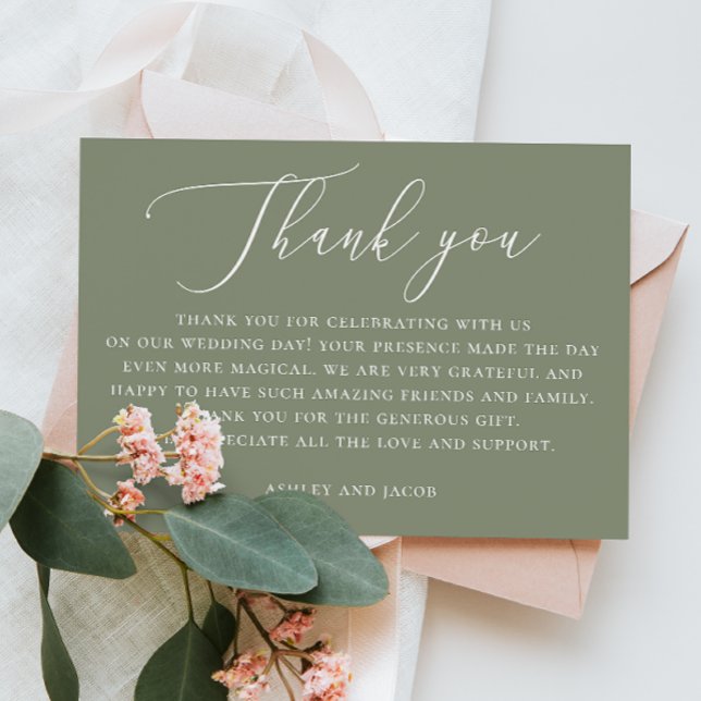 Dusty Sage Green Script Wedding | Elegant Rustic Dankeskarte (Von Creator hochgeladen)