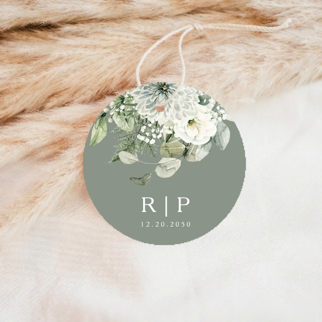 Dusty Sage Green Wedding Classic Round Sticker (Von Creator hochgeladen)