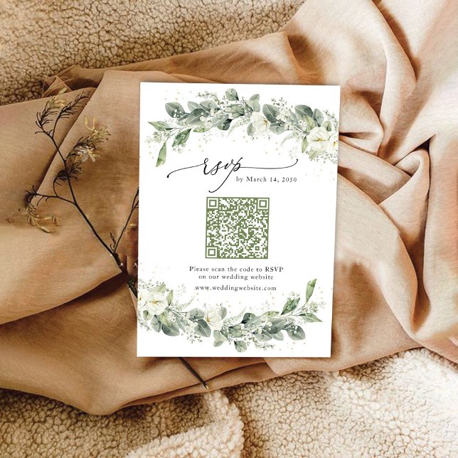 Dusty Sage Green Wedding RSVP Card mit QR Code Karte (Von Creator hochgeladen)