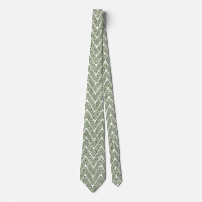 Dusty Sage Green Zickzack Pattern Krawatte (Vorderseite)