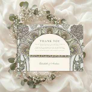 Dusty Sage Jugendstil Hochzeit Dankeskarte