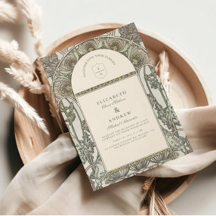 Dusty Sage Jugendstil Hochzeit Einladung