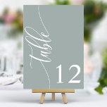 Dusty Sage Moderne Kalligrafie Hochzeit Tischnummer<br><div class="desc">Führe deine Gäste mit diesen eleganten, staubigen und schlauen Tischnummern zu ihren Sitzplätzen. Diese Tischnummern mit minimalistischem Design und moderner Kalligraphie fügen Ihrem Hochzeitsempfang eine Touch von Eleganz hinzu. Der weiche Hintergrund und die gepflegte, elegante Typografie sorgen für eine einfache Lesbarkeit bei gleichzeitig verstärkter Hochzeitsdekoration. Diese Tischnummern sind perfekt für...</div>