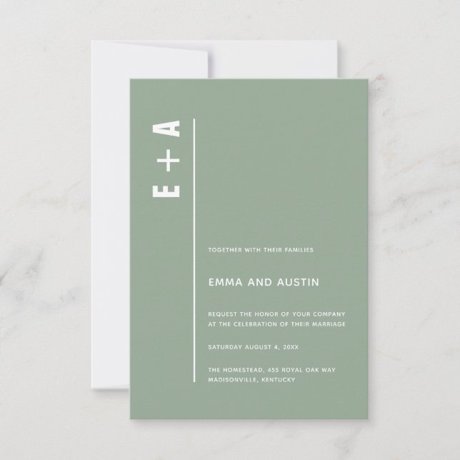 Dusty Sage Moderne Minimalistische kühne Initials  Einladung (Vorderseite)