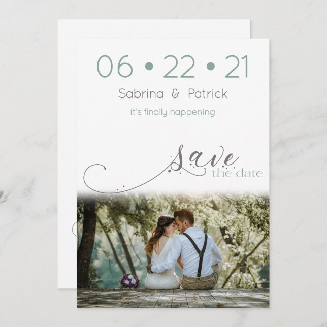 Dusty Sage Modernes Foto Save the Date Einladung (Vorne/Hinten)