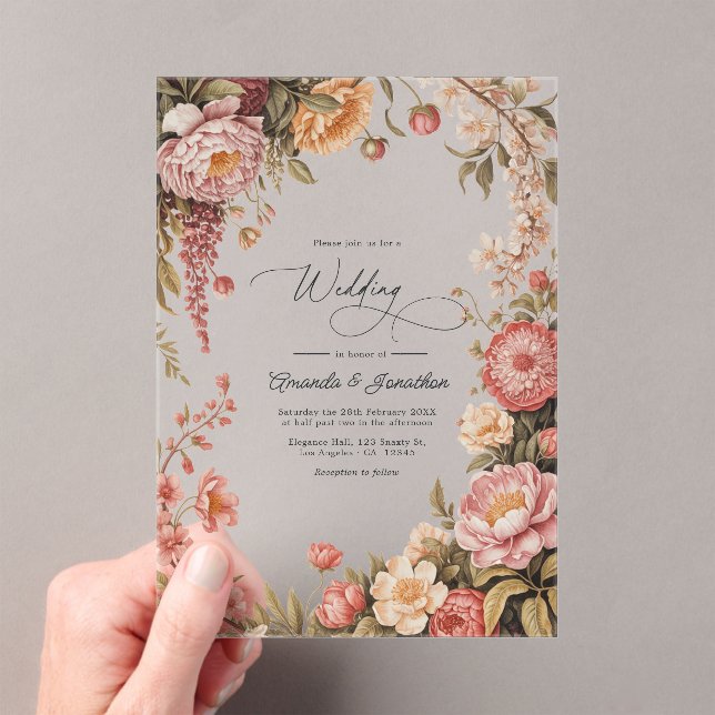 Dusty Sage, Soft Peach & Warm Sand Floral Wedding Acryleinladungen (Insitu (Handheld))