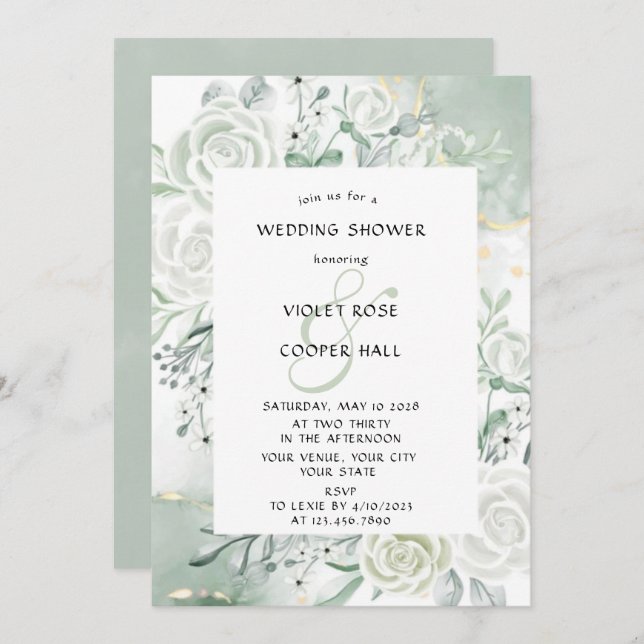 Dusty Sage Watercolor Floral Polterabend Einladung (Vorne/Hinten)
