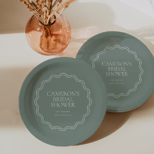 Dusty Sage Wavy Scallop Border Brautparty Pappteller