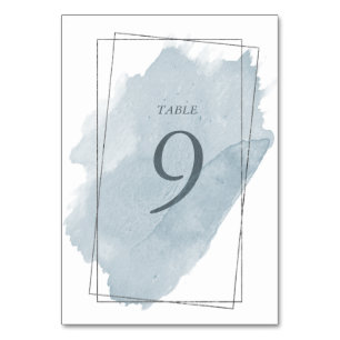 Dusty Silver and Blue Wedding Table Card Tischnummer