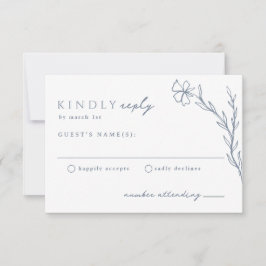 Dusty Steel Blue Modern Stenciled Botanical RSVP Karte