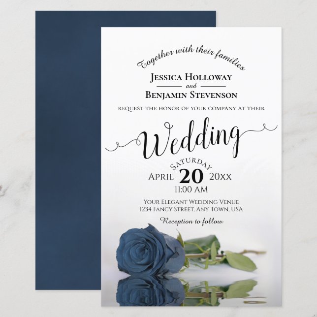 Dusty Steel Blue Rose HAUSHALT Hochzeitsempfehlung (Vorne/Hinten)