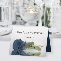 Dusty Steel Blue Rose Wedding DIY Fold Platzkarte