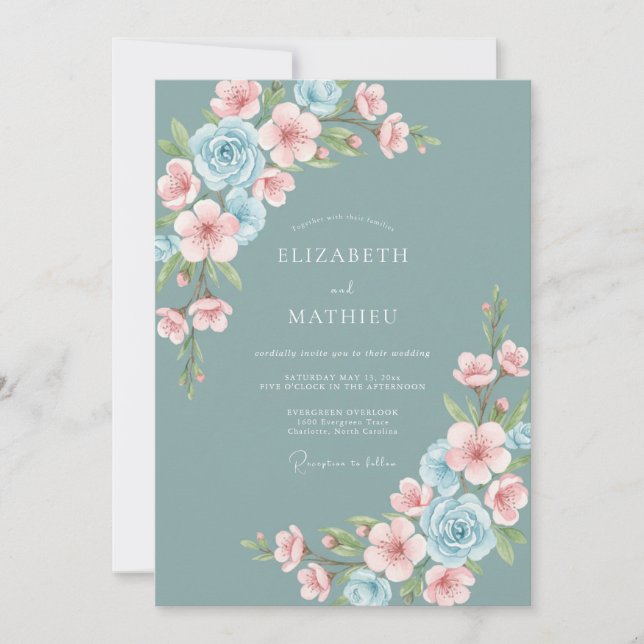 Dusty Teal Captivating Spring Wedding Einladung (Vorderseite)