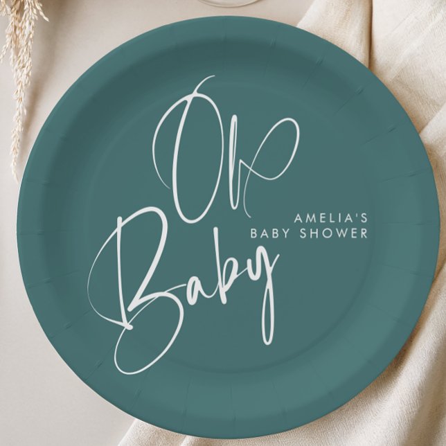 Dusty Teal Oh Baby Baby Shower Design Pappteller (Von Creator hochgeladen)