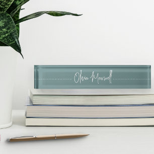 Dusty Teal Sketched Cursive Script Namensplakette