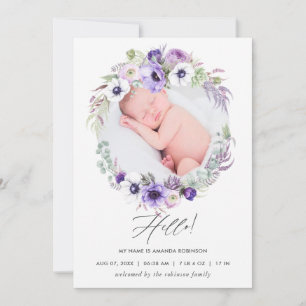 Dusty Violet Birth Announcement Foto Card Ankündigung