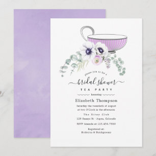 Dusty Violet Floral Brautparty Teezeremonie Party Einladung