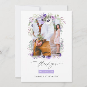 Dusty Violet Pastel Floral Wedding Foto Dankeskarte