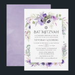 Dusty Violet Watercolor Floral Bat Mitzvah Einladung<br><div class="desc">Floral Fledermausmitzvah Einladungen in Pastelltönen mit Anemonenfarben,  Eukalyptus,  Ranunculus und Sukkulenten.</div>
